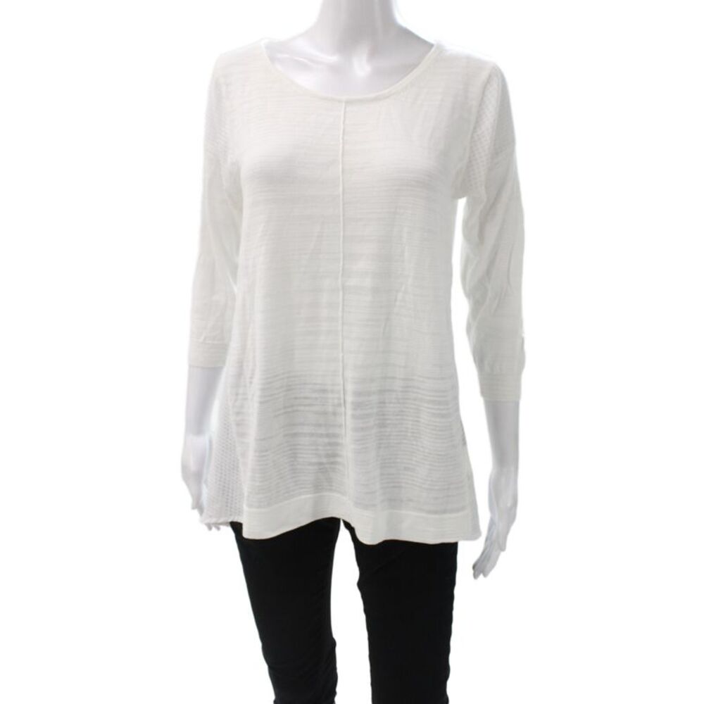 French Connection Women Tunic Blouse White Cotton Scoop Neck 3/4 Sleeve Size S